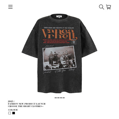 American vintage street T-shirt retro men's loose and old top