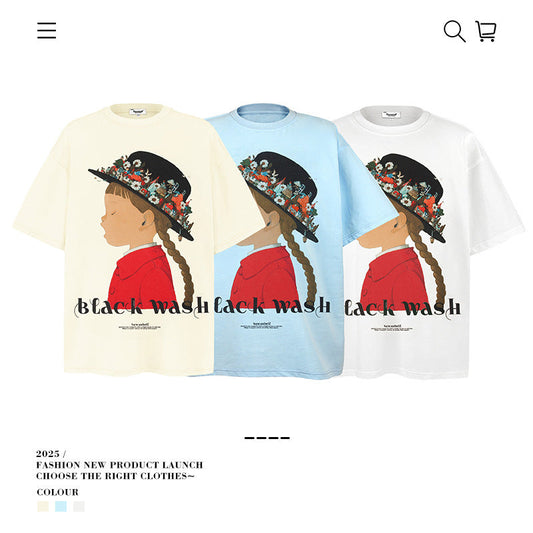 American vintage street T-shirt cartoon character print men and women spring and summer loose