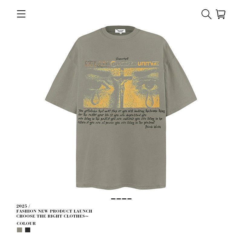 American vintage street T-shirt vintage men's loose