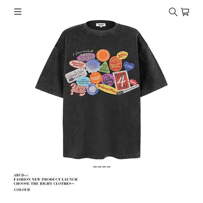 American vintage street T-shirt cotton men's summer loose