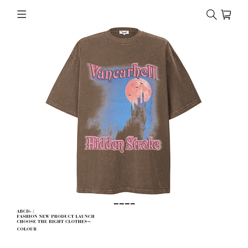 American vintage street T-shirt pure cotton retro men's and women's summer loose