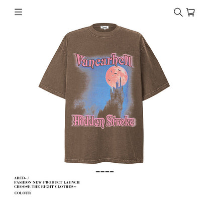 American vintage street T-shirt pure cotton retro men's and women's summer loose