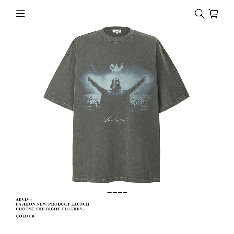 American vintage street T-shirt pure cotton retro men's and women's summer loose