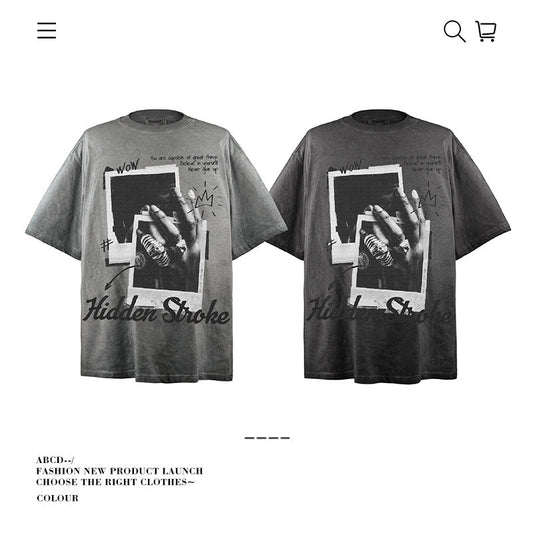 American vintage street T-shirt pure cotton retro men's and women's summer loose