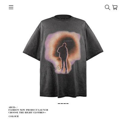 American vintage street T-shirt pure cotton retro men's and women's summer loose