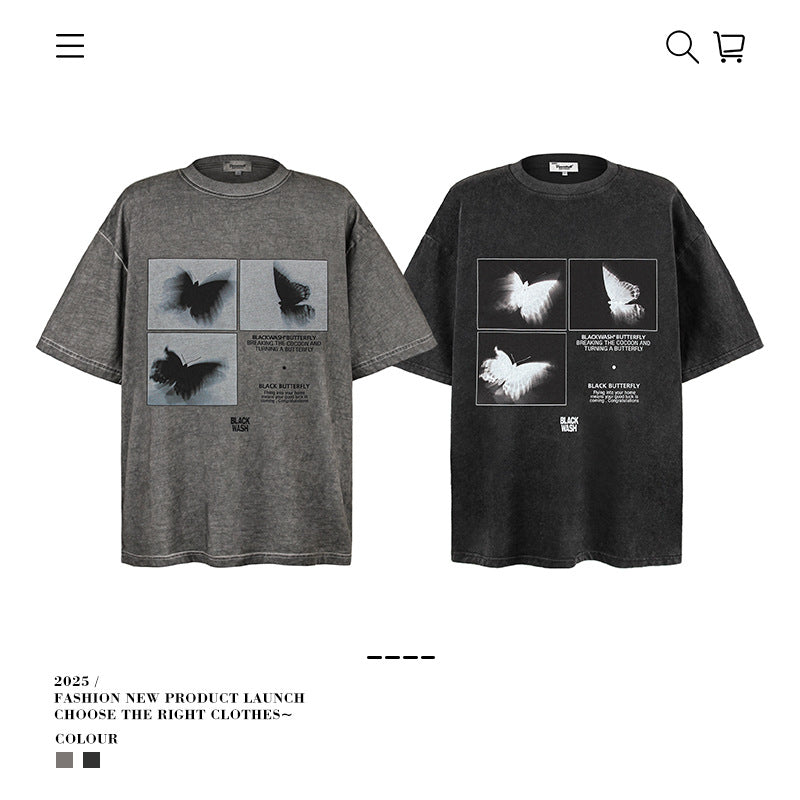 American vintage street T-shirt retro men's loose casual top