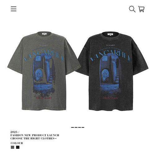 American vintage street T-shirt pure cotton retro men's and women's summer loose half sleeves