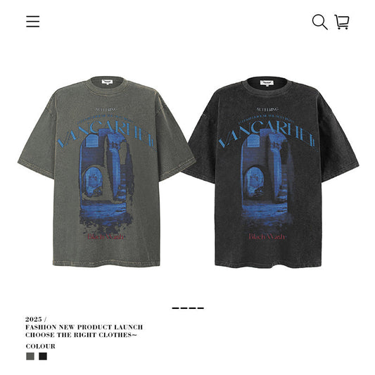 American vintage street T-shirt pure cotton retro men's and women's summer loose half sleeves