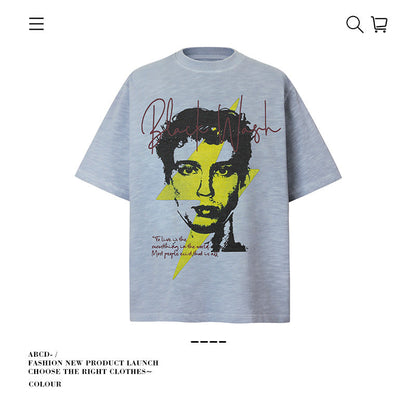 American vintage street T-shirt pure cotton retro men's and women's summer loose