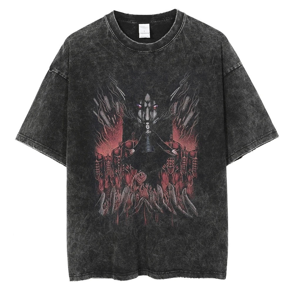 2024Japanese Anime Graphic T Shirt Black Washed T-Shirt