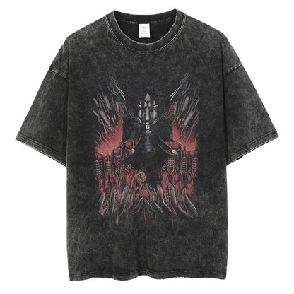2024Japanese Anime Graphic T Shirt Black Washed T-Shirt