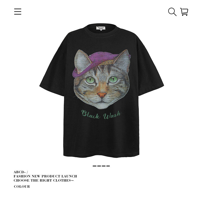 American vintage street T-shirt pure cotton retro men's and women's summer loose