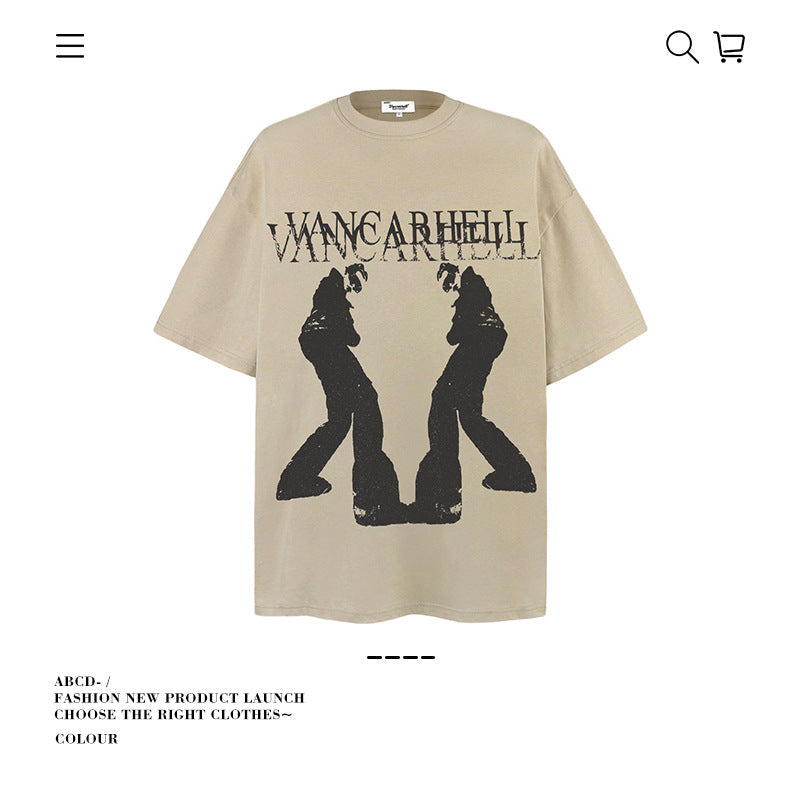 American vintage street T-shirt cotton portrait print men and women summer loose