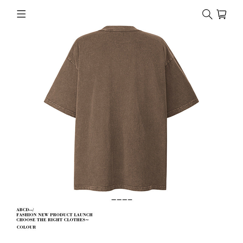American vintage street T-shirt pure cotton retro men's and women's summer loose