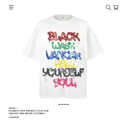 American vintage street T-shirt cotton men's summer loose