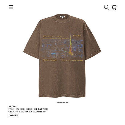 American vintage street T-shirt pure cotton retro men's and women's summer loose half sleeves