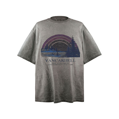 American vintage street T-shirt men's and women's loose washed half-sleeved top