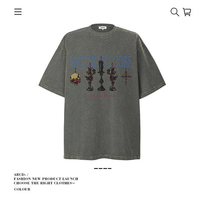 American vintage street T-shirt pure cotton retro men's and women's summer loose