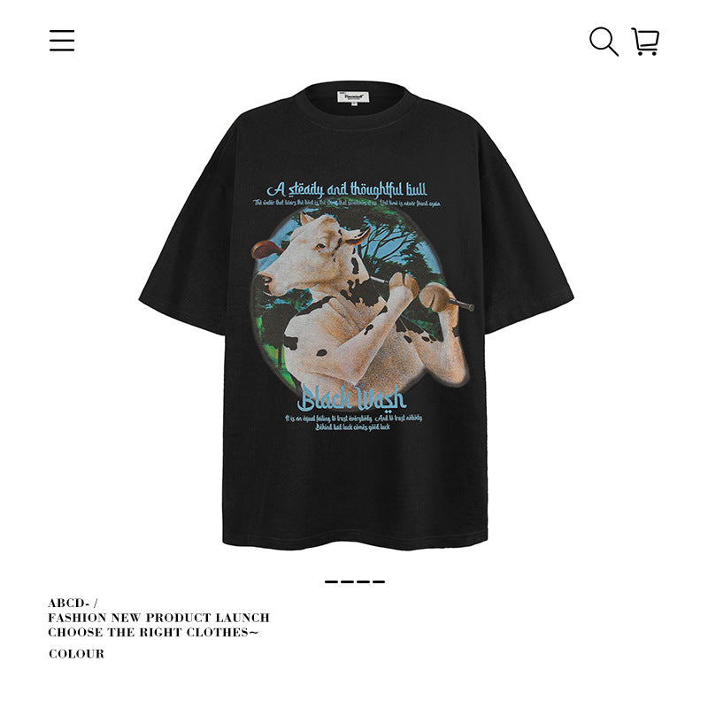 American vintage street T-shirt pure cotton men's and women's summer loose