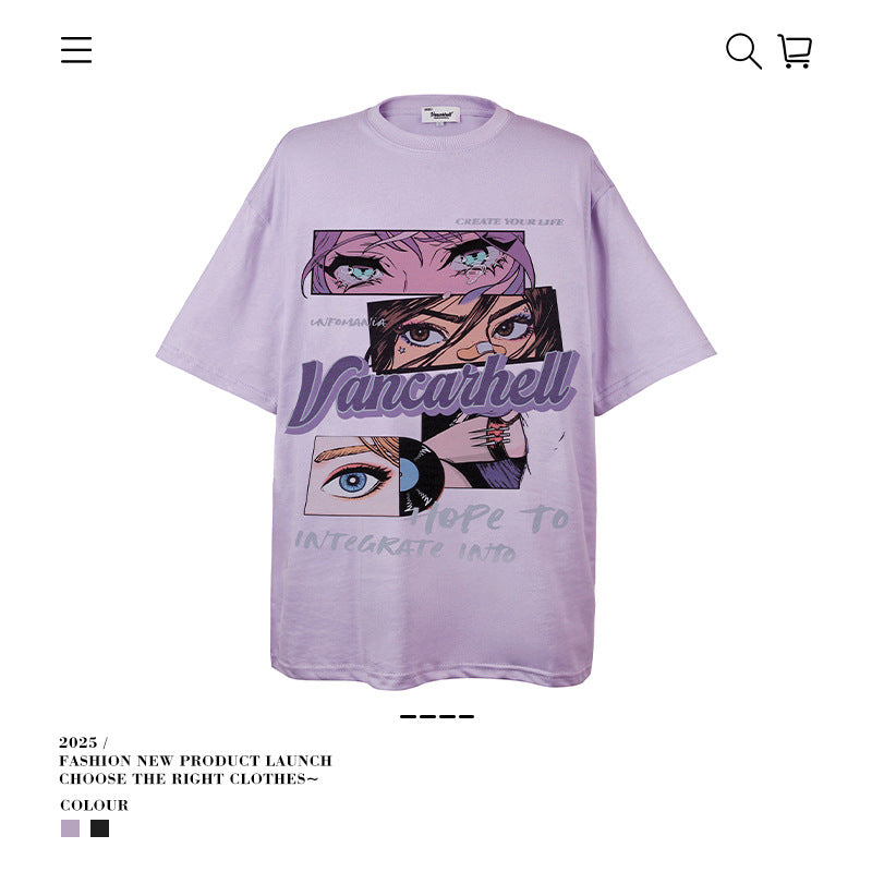 American vintage street T-shirt men's and women's summer loose