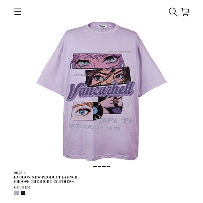 American vintage street T-shirt men's and women's summer loose