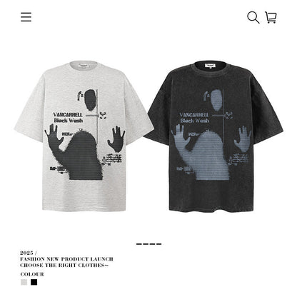 American vintage street T-shirt pure cotton retro men's and women's summer loose