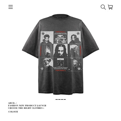 American vintage street T-shirt men's loose spring and summer half-sleeved shirt