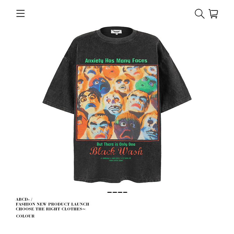 American vintage street T-shirt cotton men loose summer