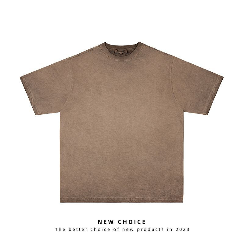 American vintage street T-shirt retro solid color men's loose half-sleeve shirt