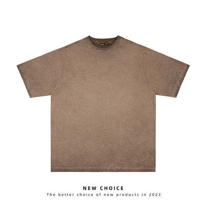 American vintage street T-shirt retro solid color men's loose half-sleeve shirt