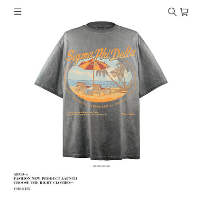 American vintage street T-shirt pure cotton retro men's and women's summer loose