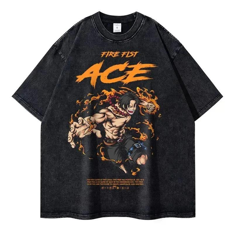 2024Portgas D Ace T-shirts Vintage Washed Anime T Shirt