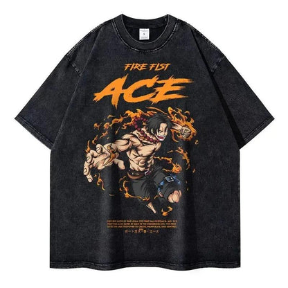 2024Portgas D Ace T-shirts Vintage Washed Anime T Shirt