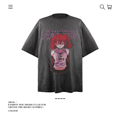 American vintage street T-shirt pure cotton men's and women's summer loose