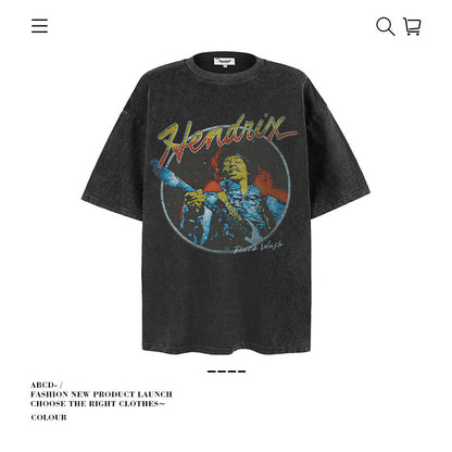American vintage street T-shirt pure cotton retro men's and women's summer loose
