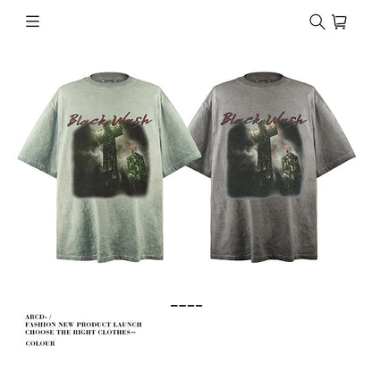 American vintage street T-shirt pure cotton retro men's and women's summer loose
