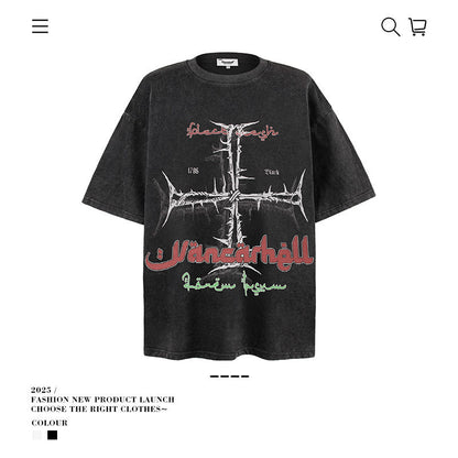 American vintage street T-shirt pure cotton men's and women's summer loose retro
