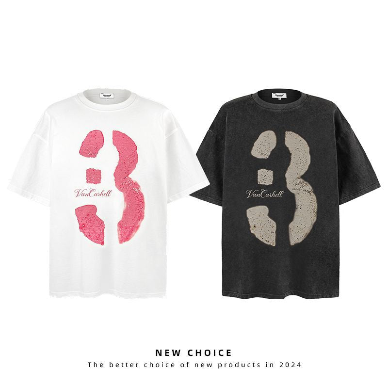 American vintage street T-shirt retro design men's summer loose half-sleeved shirt