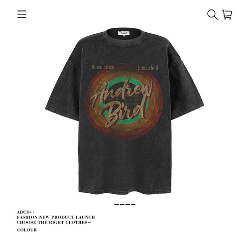 American vintage street T-shirt pure cotton retro men's and women's summer loose half sleeves
