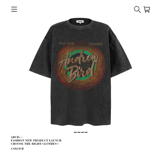 American vintage street T-shirt pure cotton retro men's and women's summer loose half sleeves