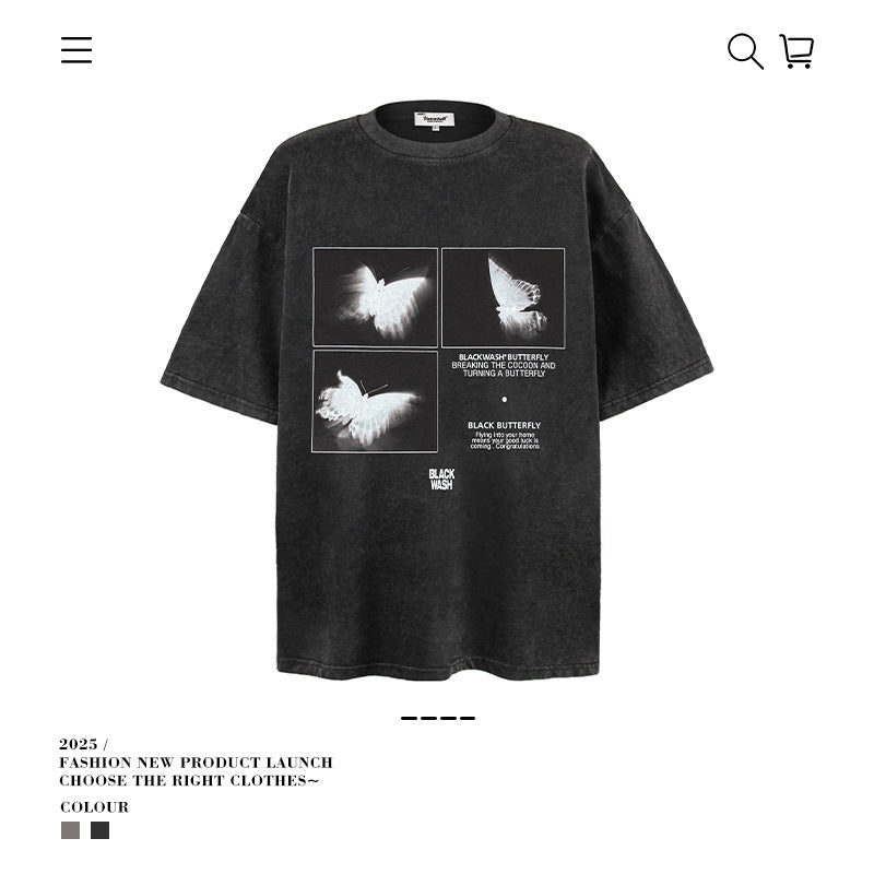 American vintage street T-shirt retro men's loose casual top