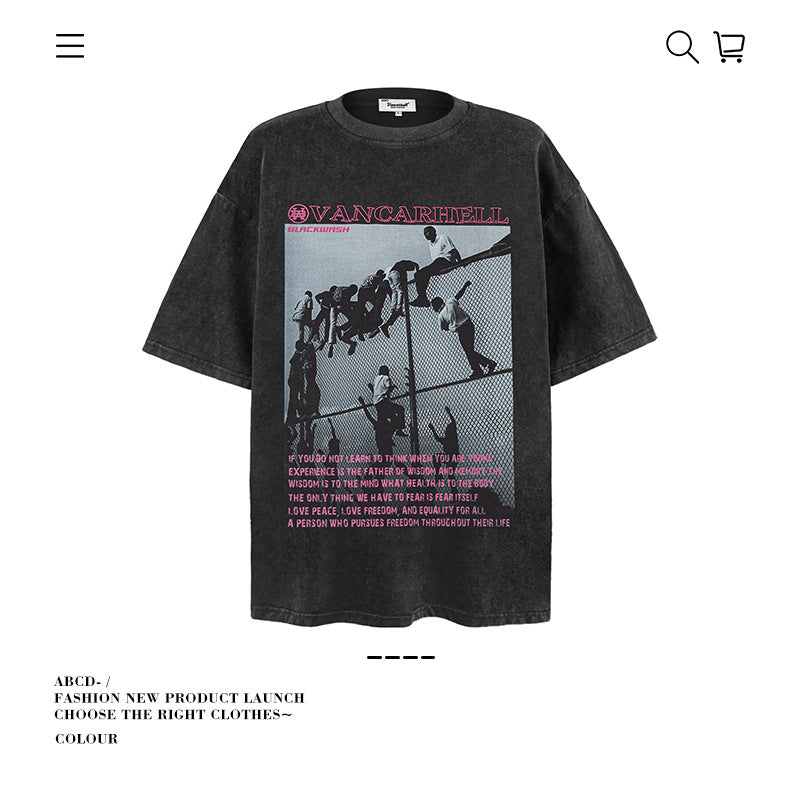 American vintage street T-shirt pure cotton retro men's and women's summer loose