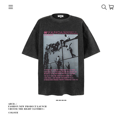 American vintage street T-shirt pure cotton retro men's and women's summer loose