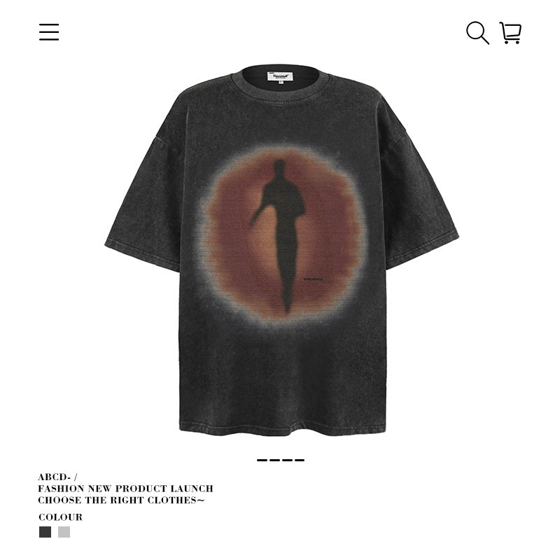 American vintage street T-shirt summer men's loose pure cotton