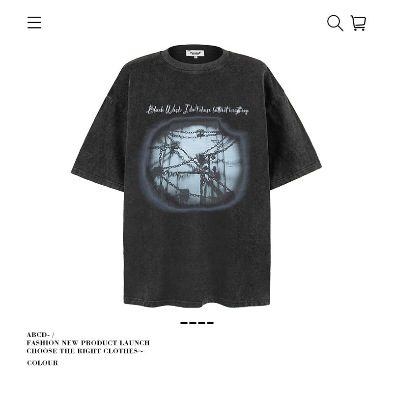 American vintage street T-shirt pure cotton retro men's and women's summer loose