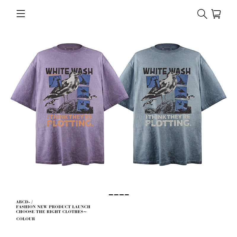 American vintage street T-shirt pure cotton retro men's and women's summer loose