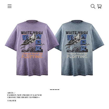 American vintage street T-shirt pure cotton retro men's and women's summer loose
