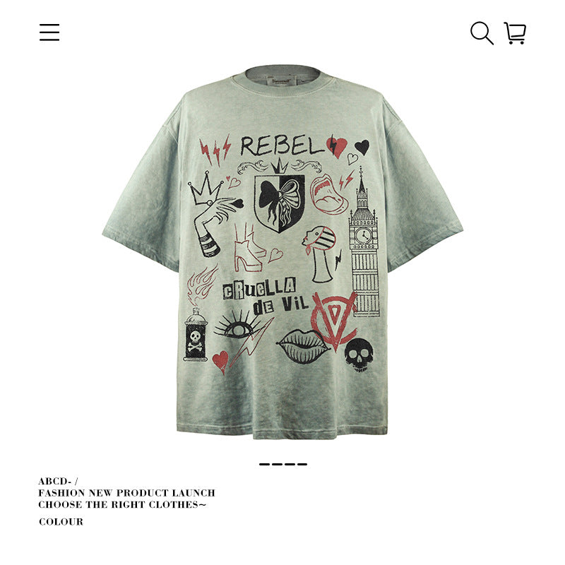American vintage street T-shirt pure cotton men's and women's summer loose
