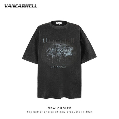 American vintage street T-shirt vintage men's pure cotton men's summer loose