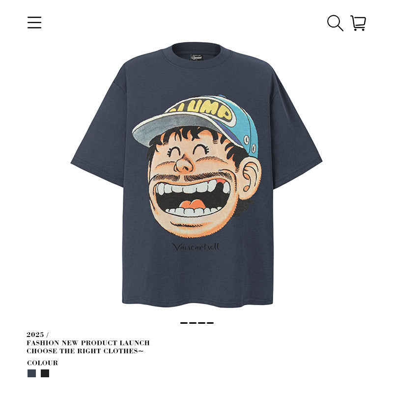 American vintage street T-shirt men's loose vintage pure cotton summer